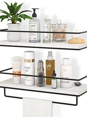New Floating Shelves for Wall Set of 2, Wall Mounted Storage Shelves with Black